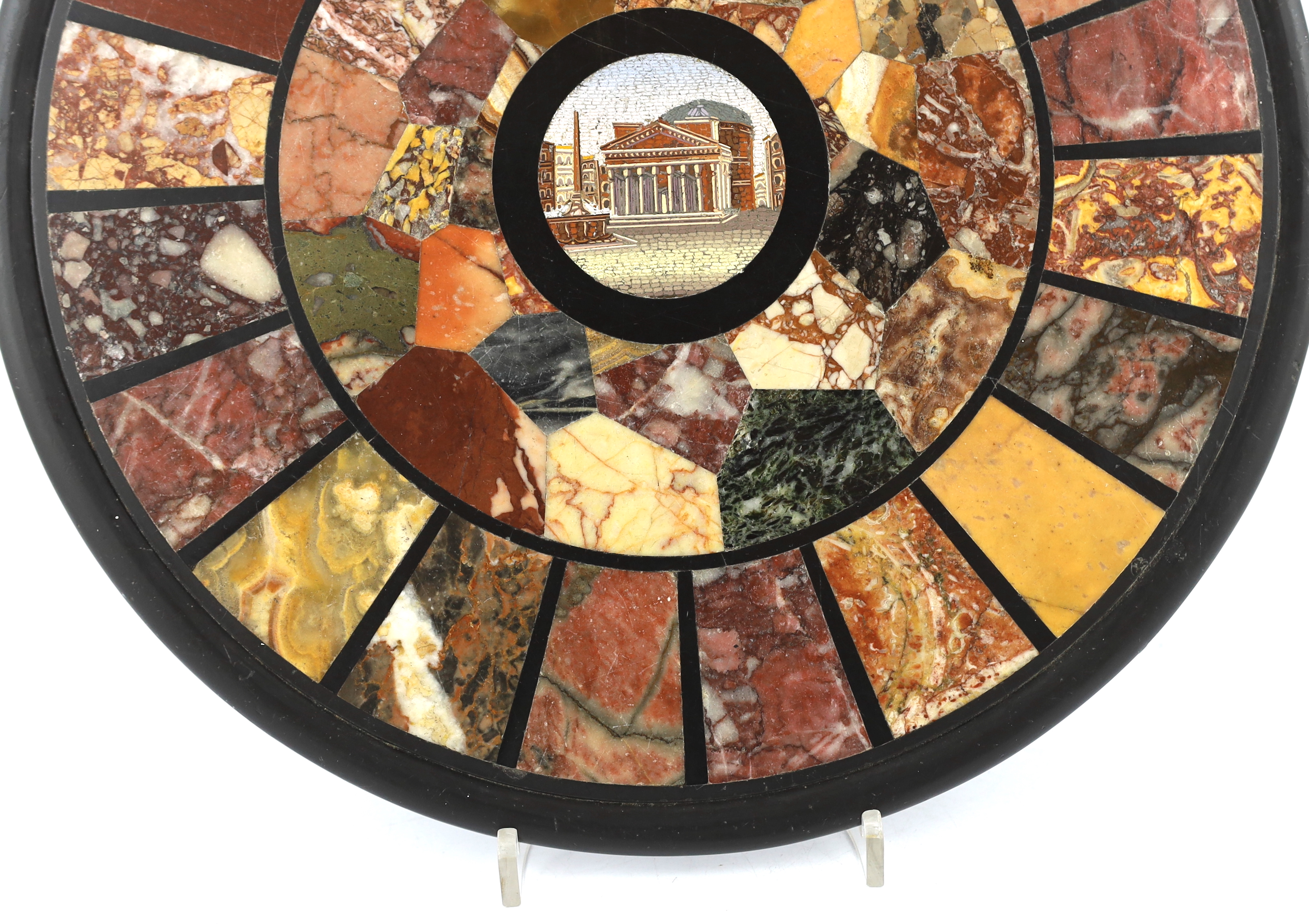 Orlandi Aristide, Via Sistina, a 19th century Italian micro-mosaic and specimen marble circular plaque, probably made for a table top, 35.5cm diameter